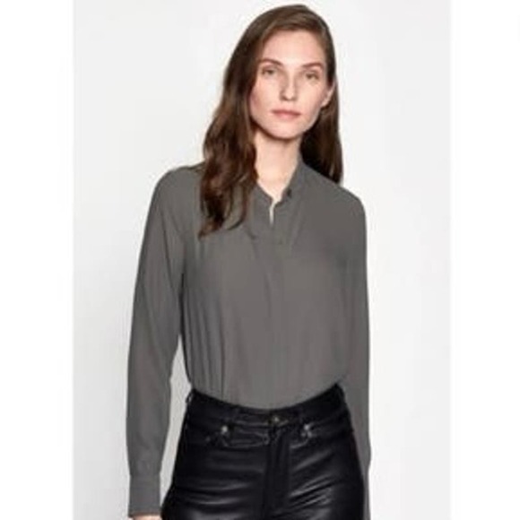 Equipment Femme Women’s Cherine Army Green Button Front Nehru Collar Blouse - Picture 1 of 9